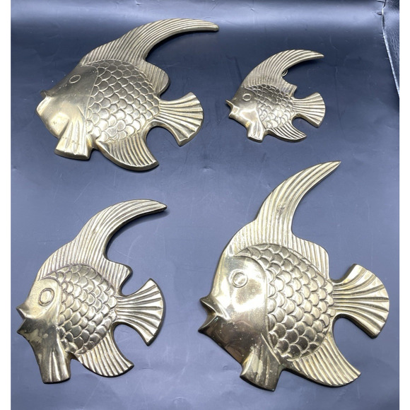 Vintage Nautical Wall Decor - Set of 4 Brass Fish -Made in India - Picture 5 of 16